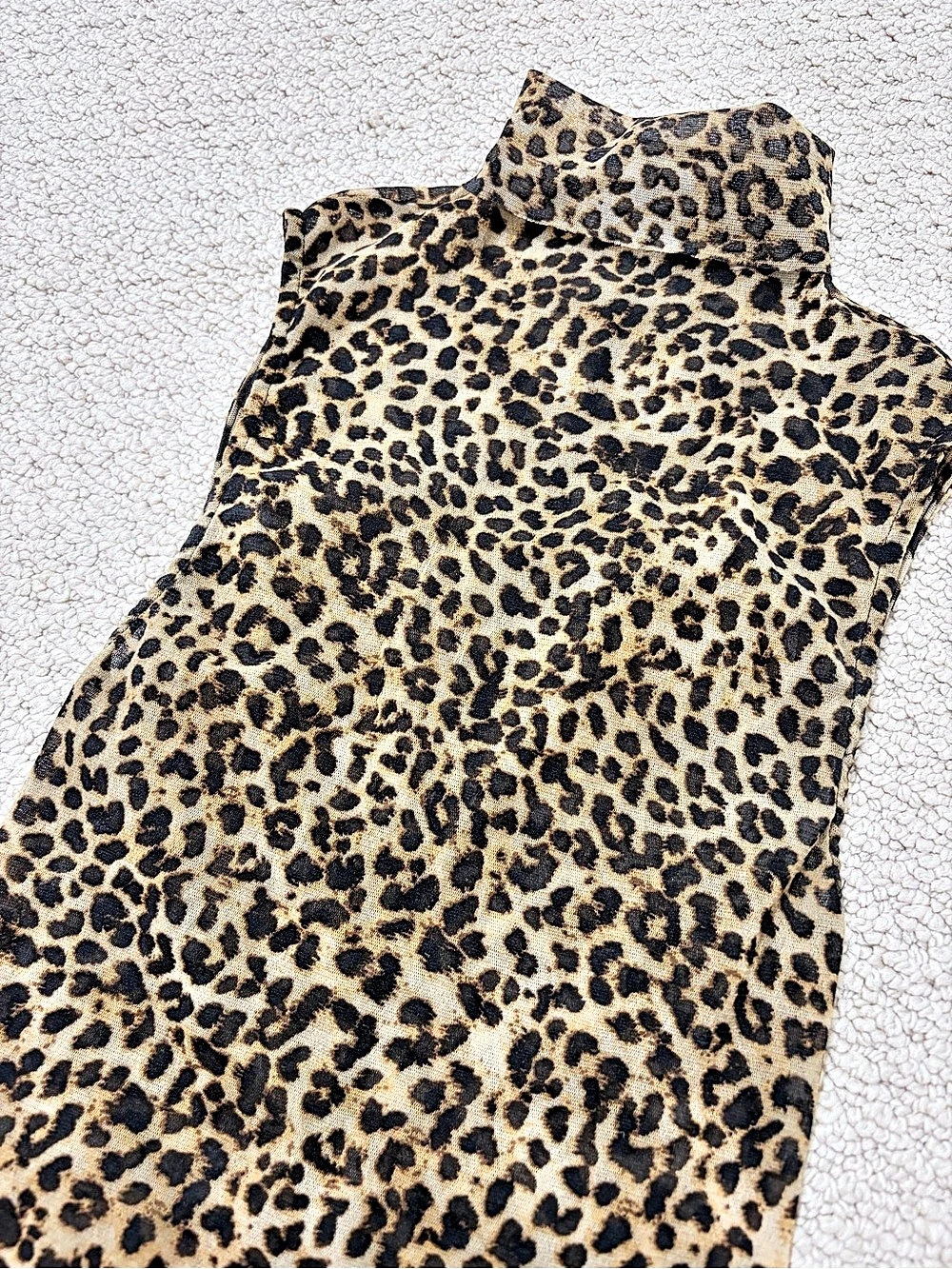 Enza Costa Leopard Print Sheer Sleeveless Turtleneck Top